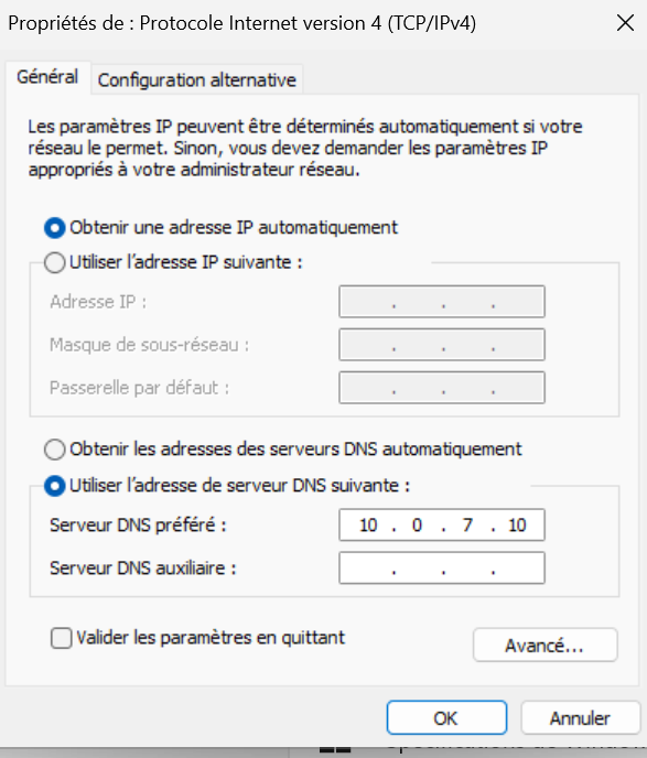 Configurer DNS sur VM Client